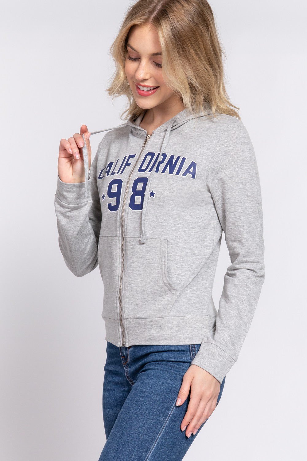 ACTIVE BASIC CALIFORNIA Zip Up Drawstring Long Sleeve Hoodie - Runway Regalia