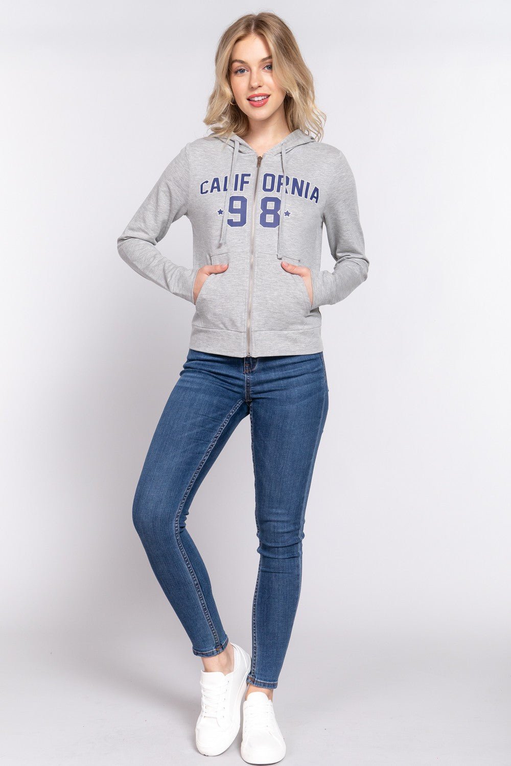 ACTIVE BASIC CALIFORNIA Zip Up Drawstring Long Sleeve Hoodie - Runway Regalia