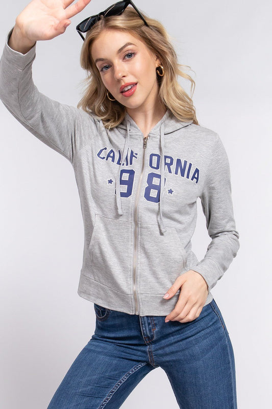 ACTIVE BASIC CALIFORNIA Zip Up Drawstring Long Sleeve Hoodie - Runway Regalia