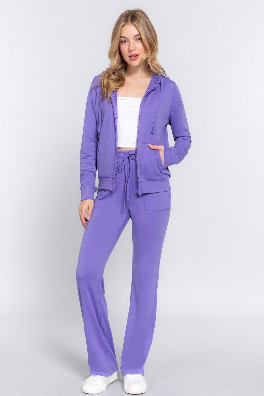 ACTIVE BASIC French Terry Zip Up Hoodie and Drawstring Pants Set - Runway Regalia