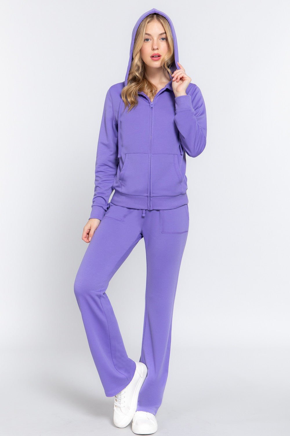 ACTIVE BASIC French Terry Zip Up Hoodie and Drawstring Pants Set - Runway Regalia