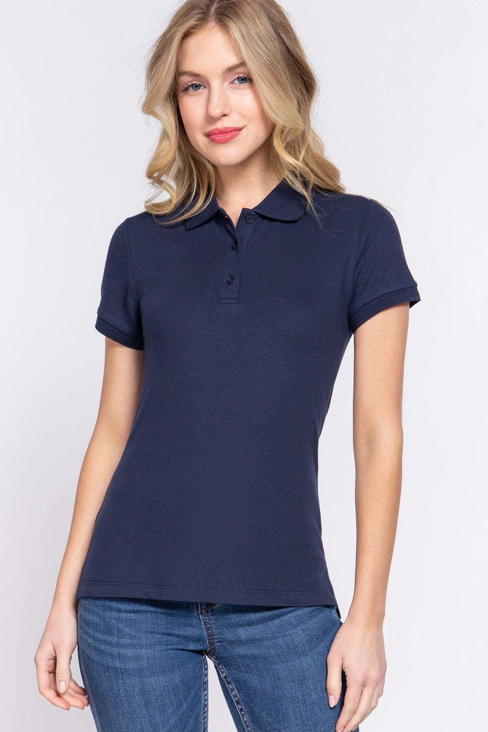 ACTIVE BASIC Full Size Classic Short Sleeve Polo Top - Runway Regalia