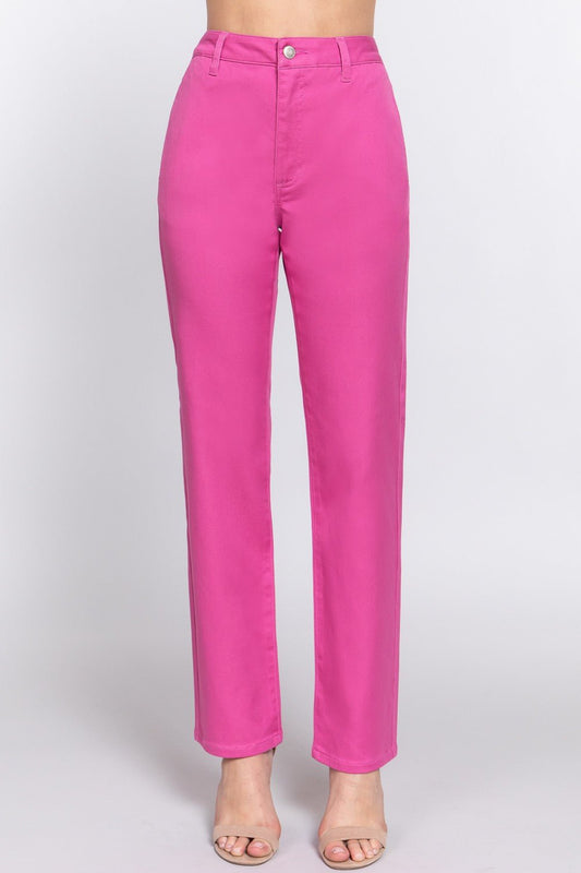 ACTIVE BASIC High Waist Straight Twill Pants - Runway Regalia