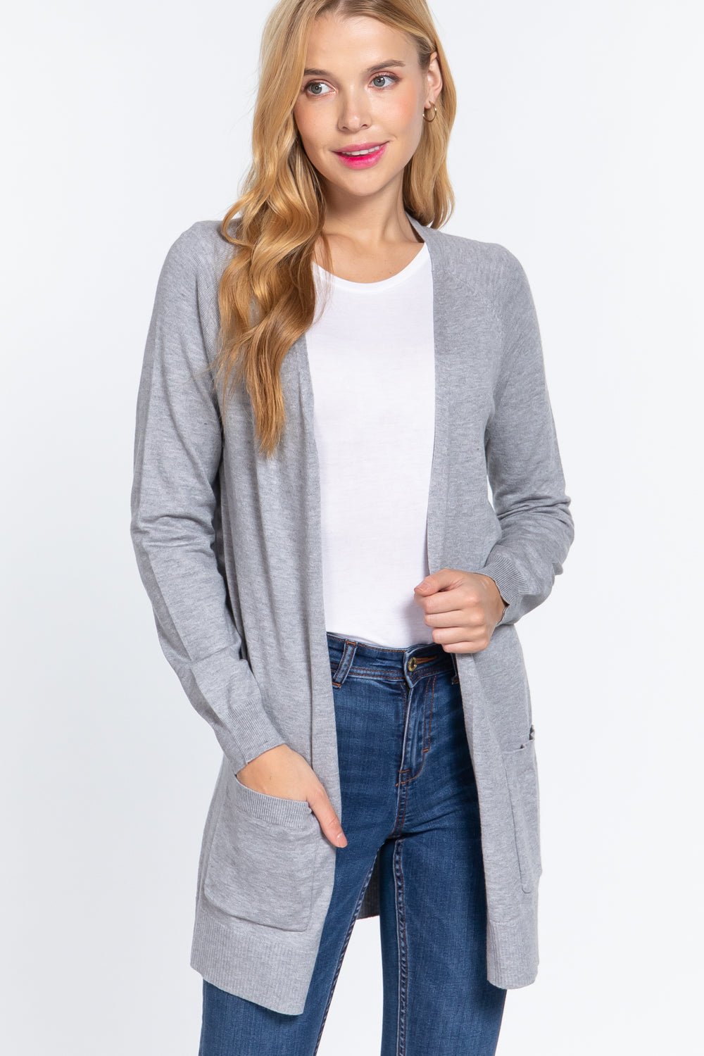 ACTIVE BASIC Open Front Long Sleeve Cardigan - Runway Regalia