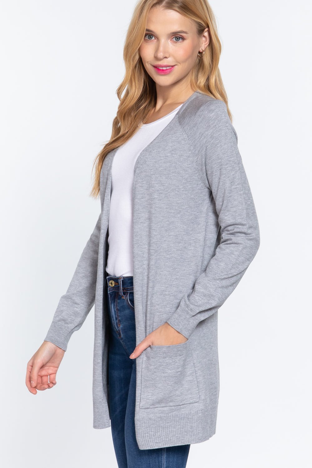 ACTIVE BASIC Open Front Long Sleeve Cardigan - Runway Regalia