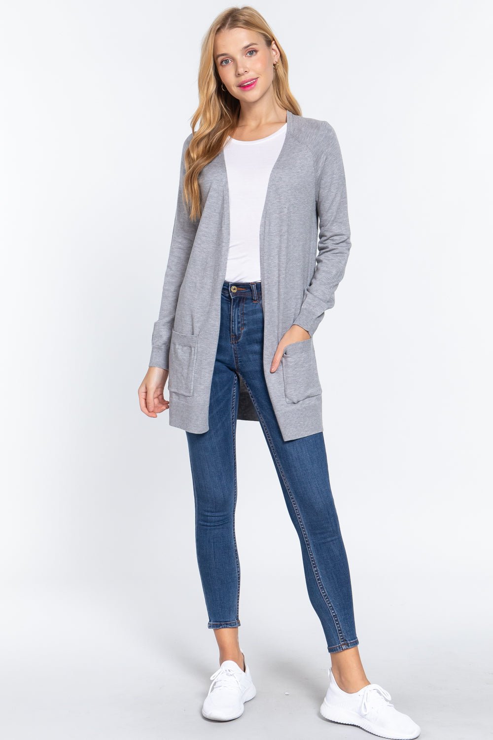 ACTIVE BASIC Open Front Long Sleeve Cardigan - Runway Regalia