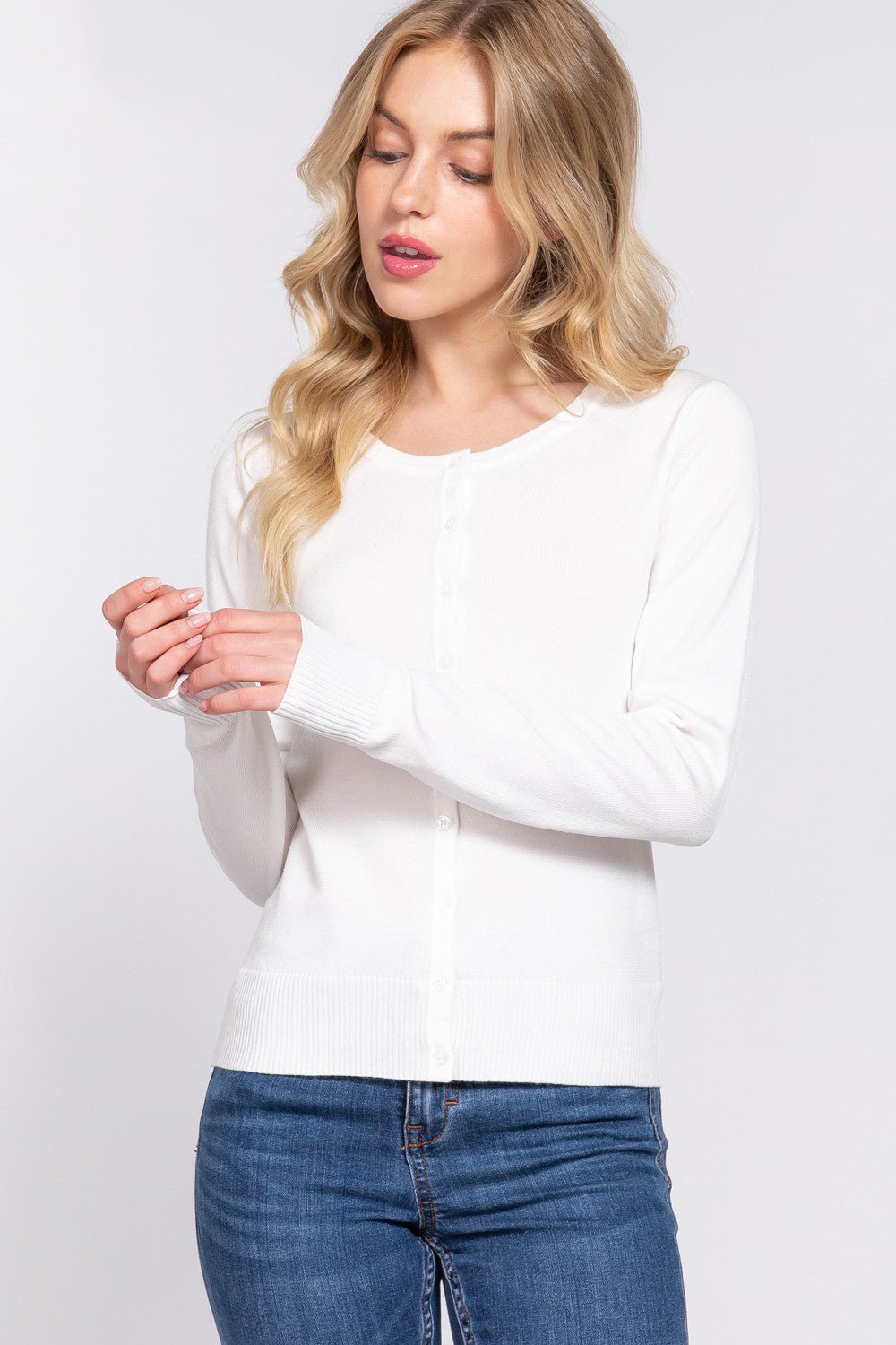 ACTIVE BASIC Ribbed Trim Button Up Cardigan - Runway Regalia