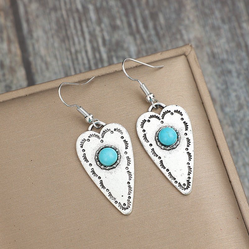 Alloy Turquoise Heart Dangle Earrings - Runway Regalia