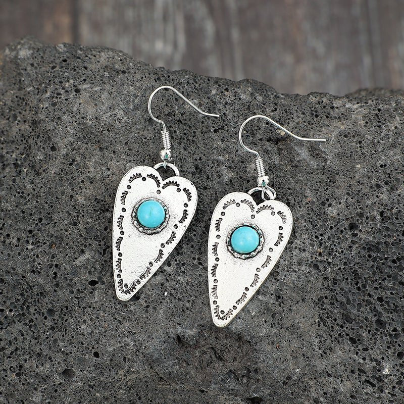 Alloy Turquoise Heart Dangle Earrings - Runway Regalia