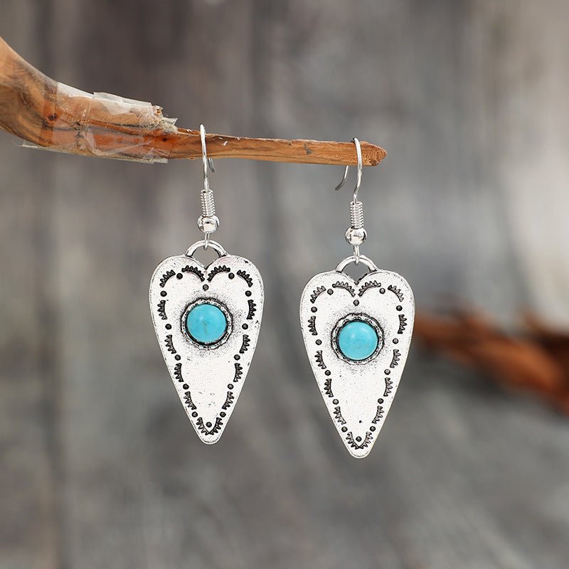 Alloy Turquoise Heart Dangle Earrings - Runway Regalia