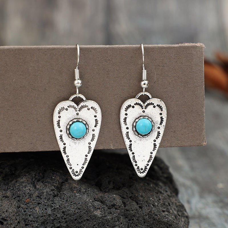 Alloy Turquoise Heart Dangle Earrings - Runway Regalia