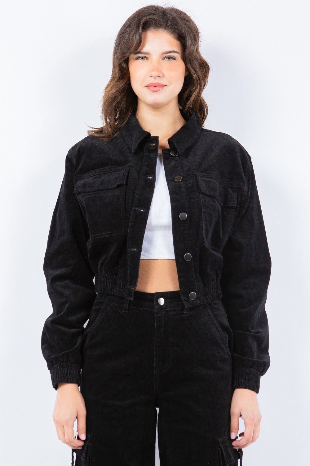 American Bazi Button Up Cropped Corduroy Jackets - Runway Regalia