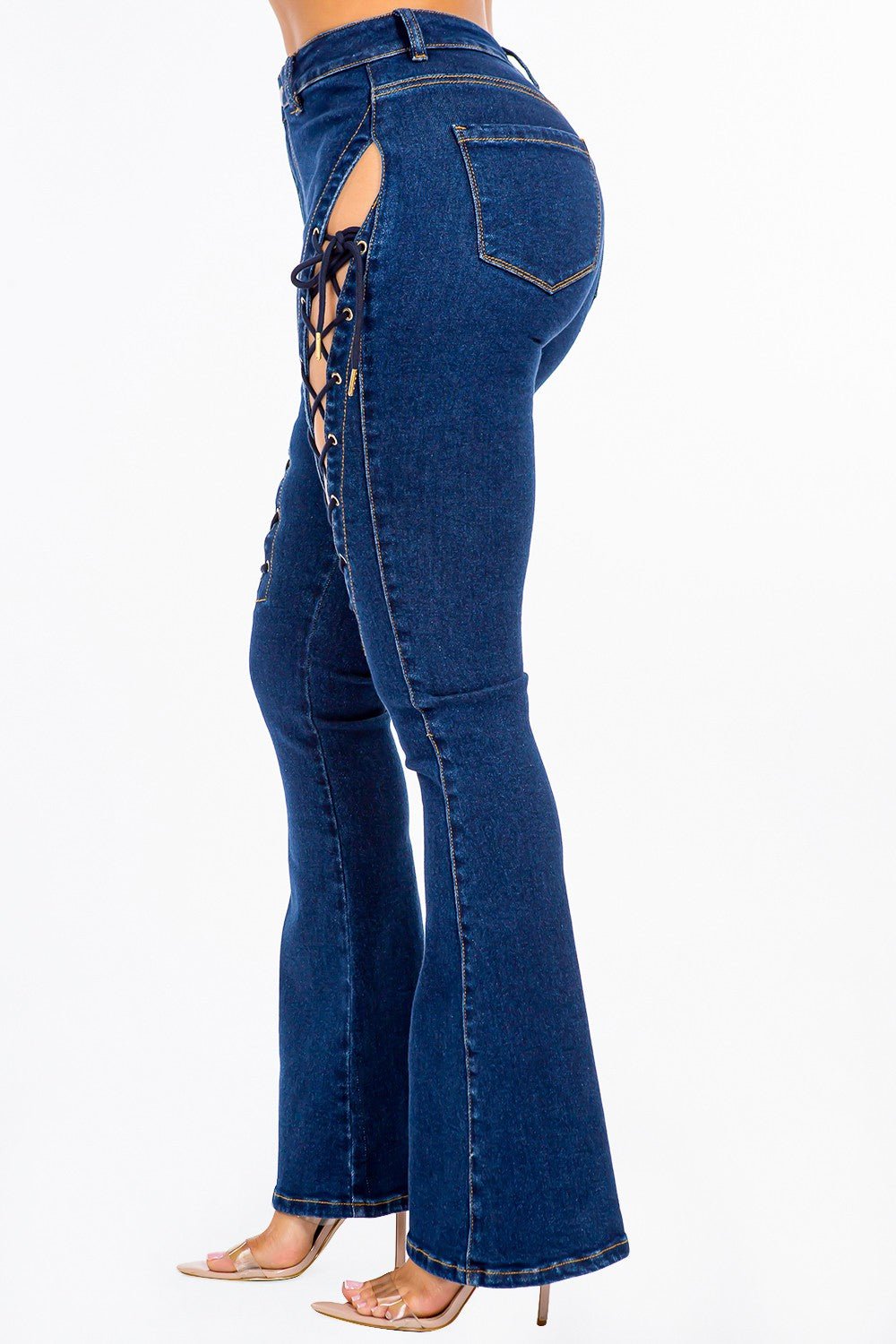 American Bazi High Rise Lace Up Jeans - Runway Regalia