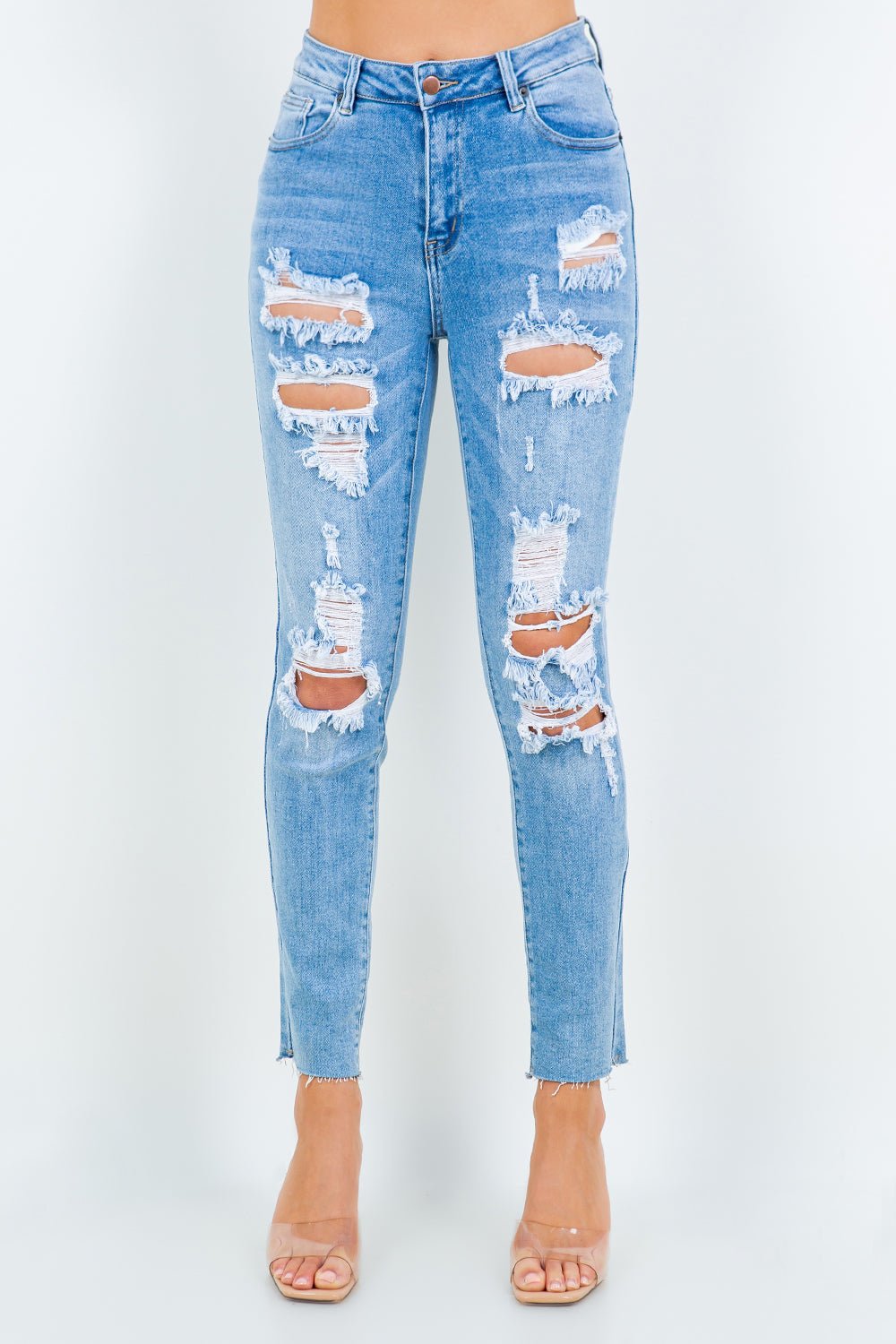 American Bazi High Waist Destroyed Jeans - Runway Regalia