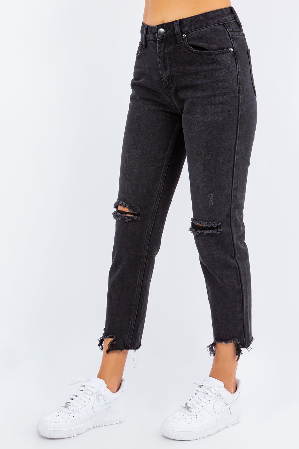 American Bazi High Waist Distressed Cropped Straight Jeans - Runway Regalia