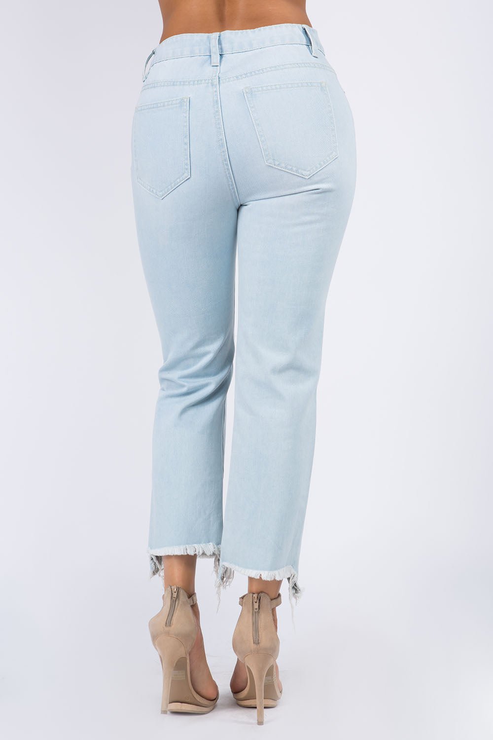 American Bazi High Waist Distressed Raw Hem Jeans - Runway Regalia