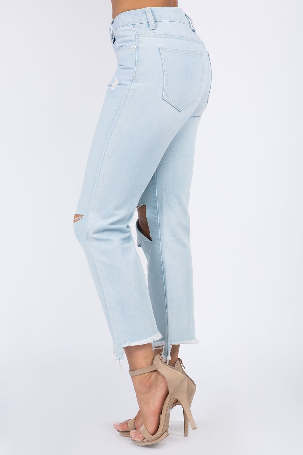 American Bazi High Waist Distressed Raw Hem Jeans - Runway Regalia