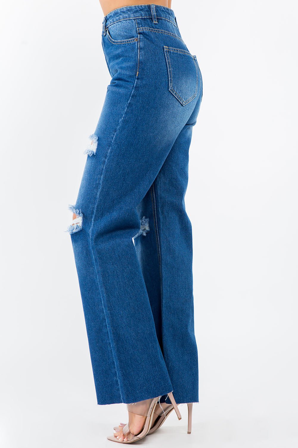 American Bazi High Waist Distressed Wide Leg Jeans - Runway Regalia