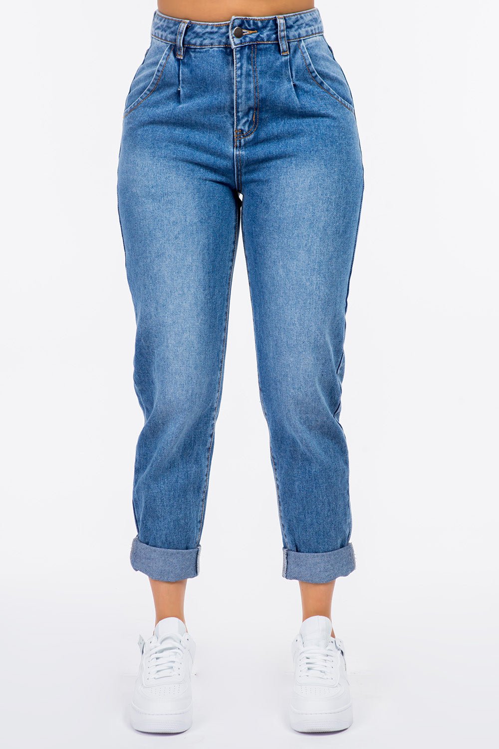 American Bazi High Waist Pleated Waist Mom Jeans - Runway Regalia