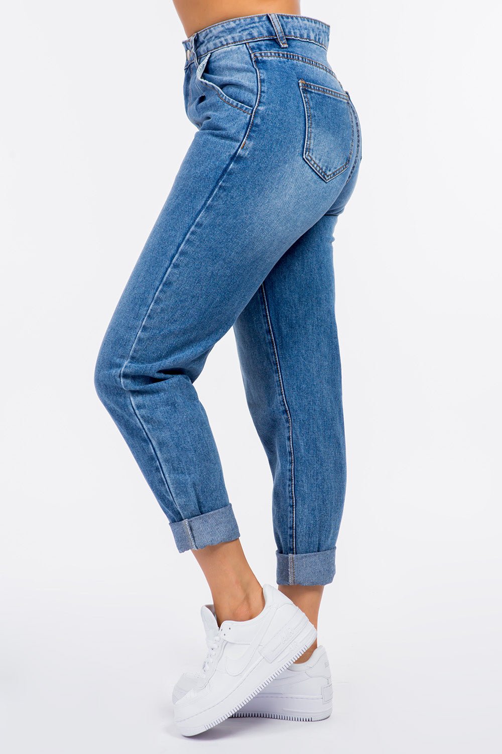 American Bazi High Waist Pleated Waist Mom Jeans - Runway Regalia