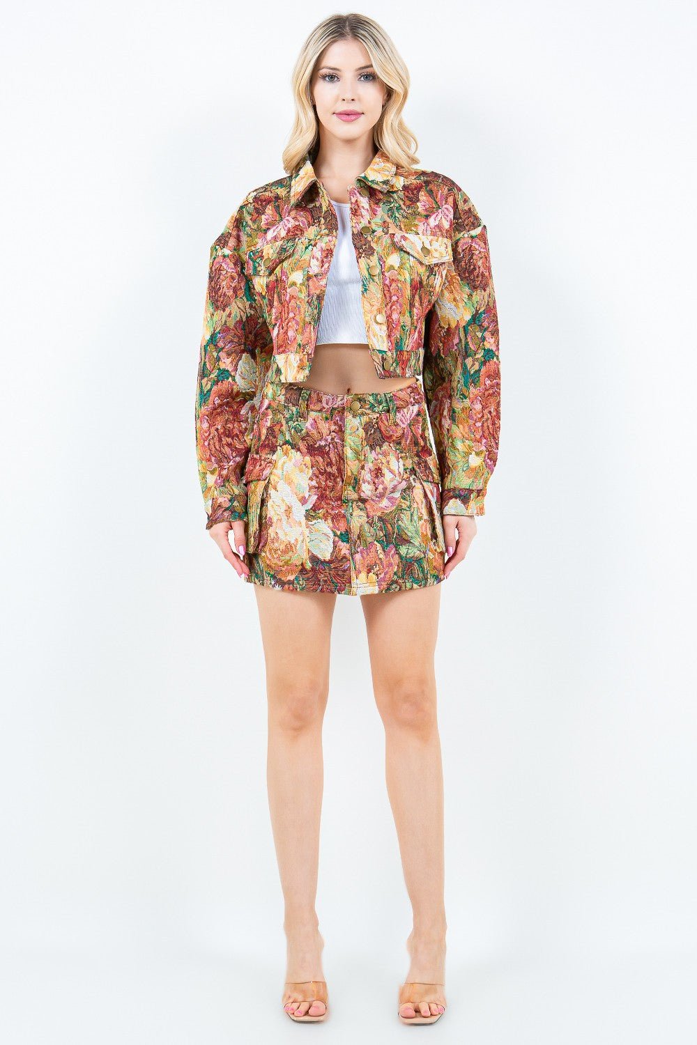 American Bazi Jacquard Cargo Cropped Jacket - Runway Regalia