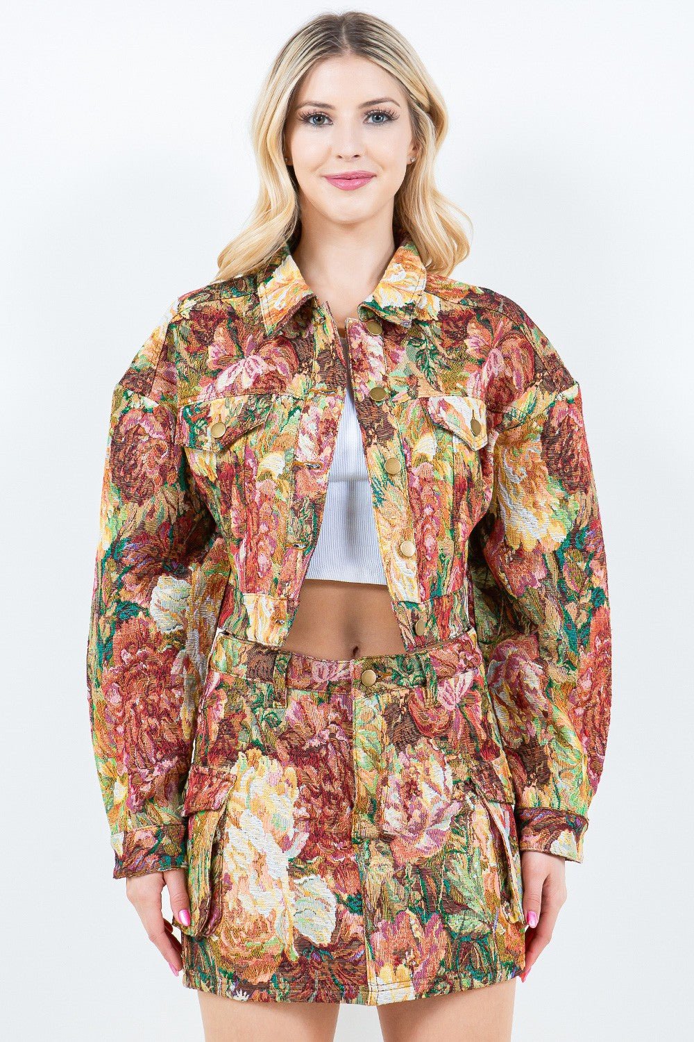 American Bazi Jacquard Cargo Cropped Jacket - Runway Regalia