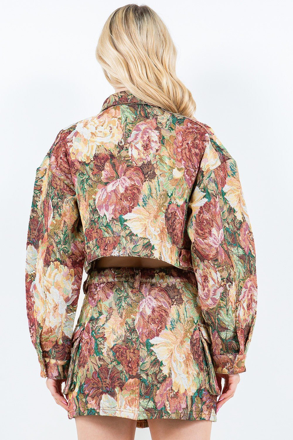 American Bazi Jacquard Cargo Cropped Jacket - Runway Regalia