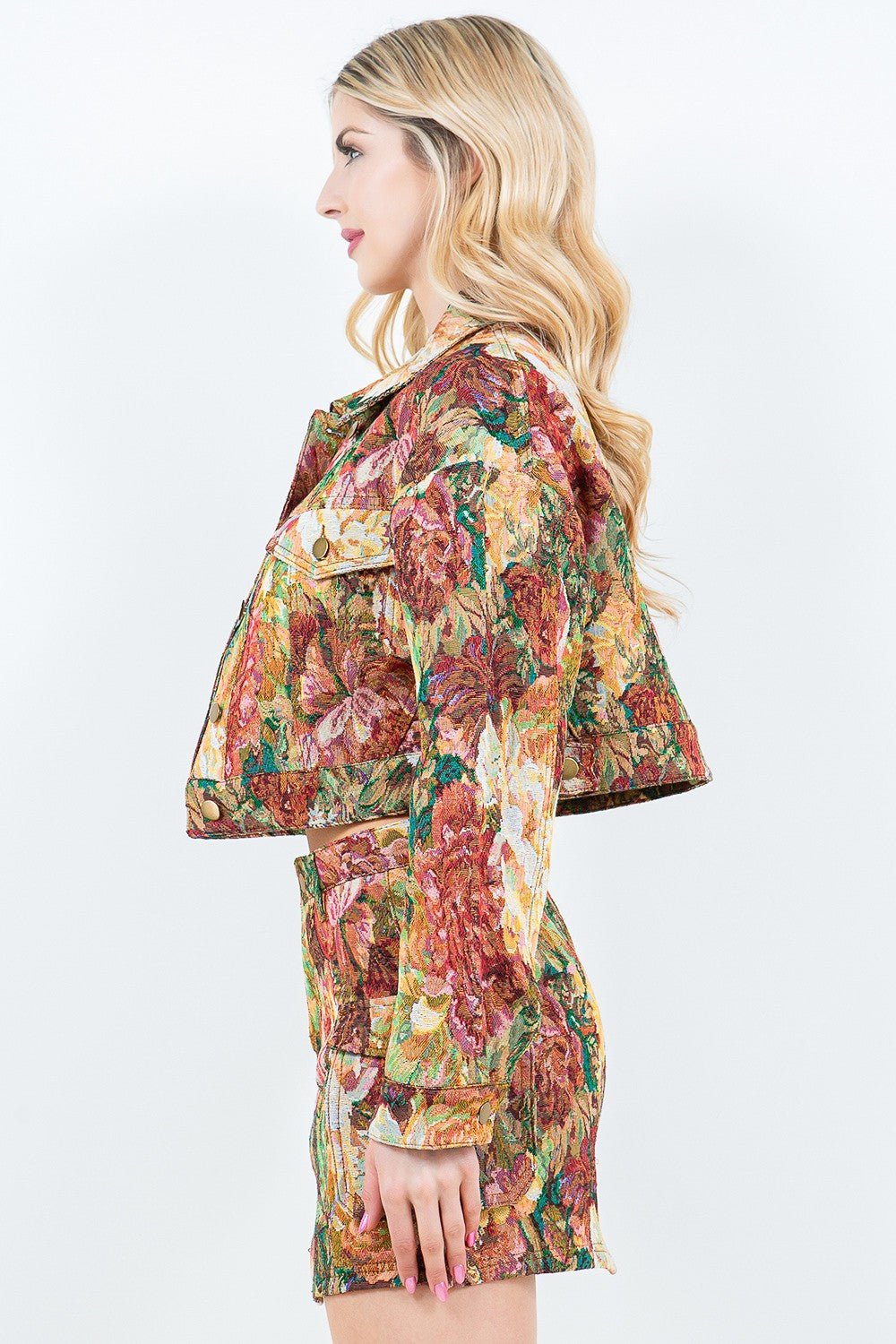 American Bazi Jacquard Cargo Cropped Jacket - Runway Regalia