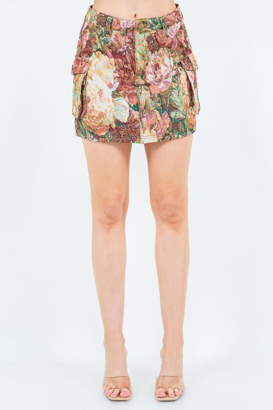 American Bazi Jacquard Weave Cargo Pocket Skirt - Runway Regalia