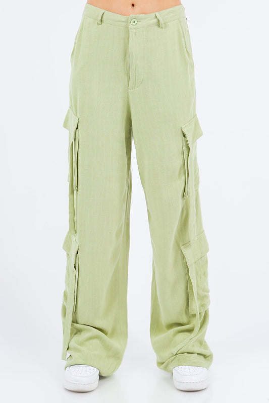 American Bazi Linen Wide Leg Cargo Pants - Runway Regalia