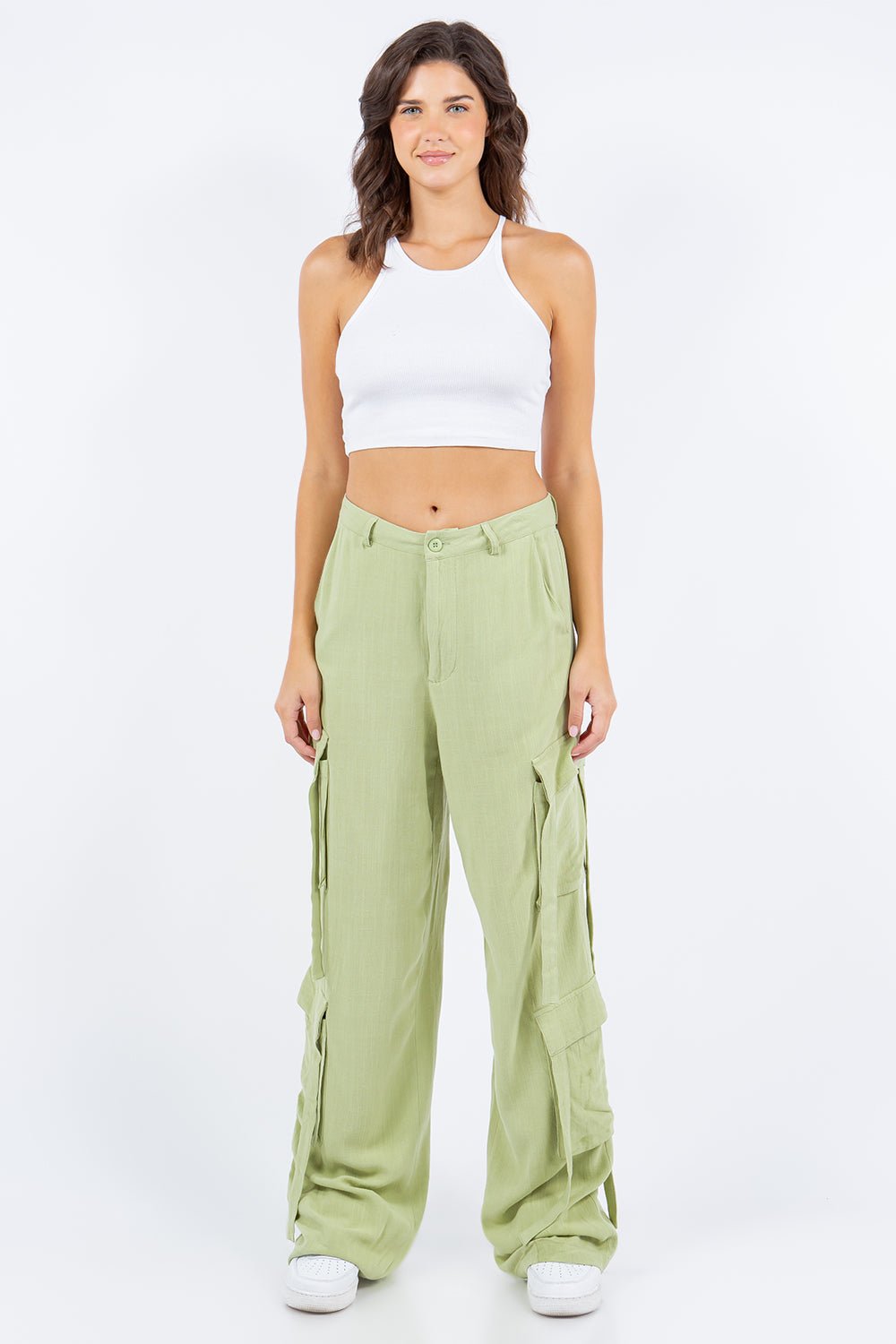 American Bazi Linen Wide Leg Cargo Pants - Runway Regalia