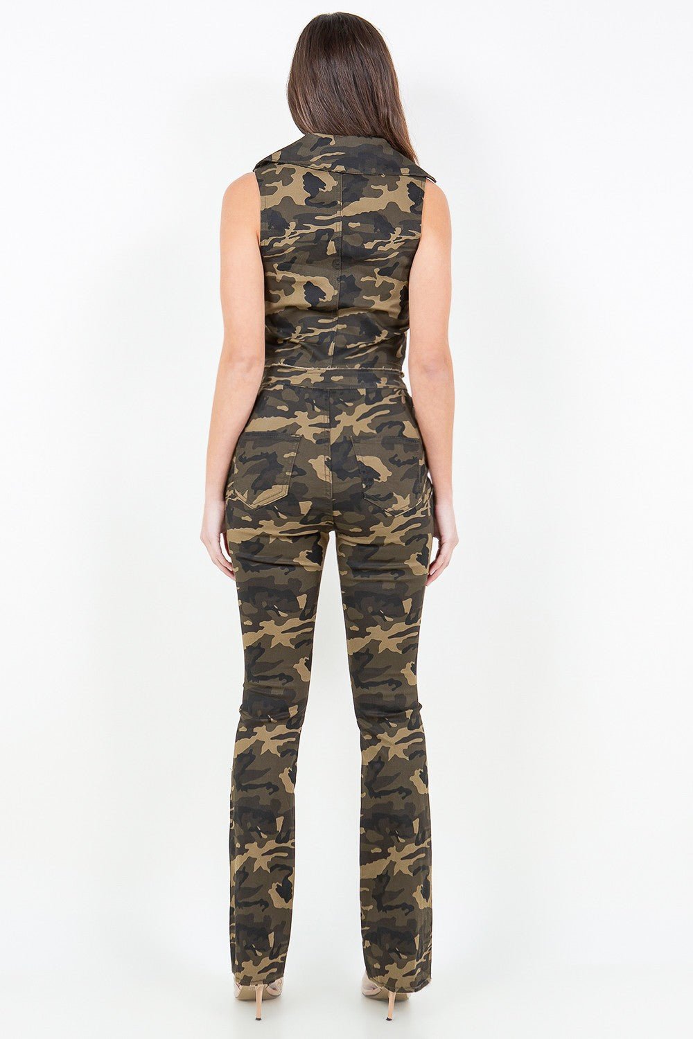 American Bazi V - Cut Ruched Camo Flare Pants - Runway Regalia