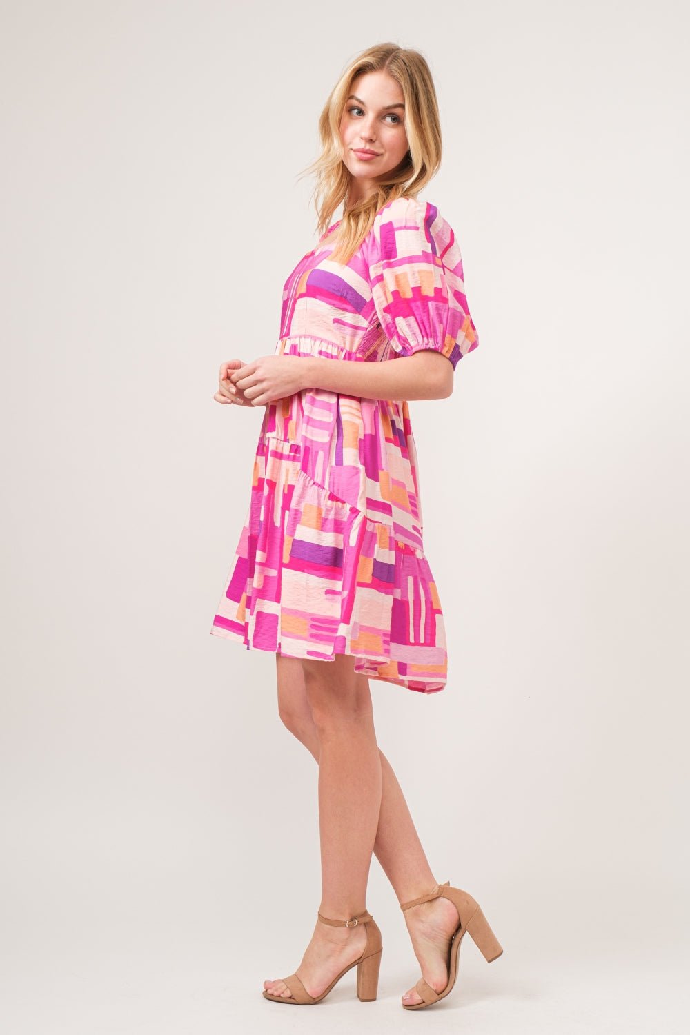 And The Why Color Block Puff Sleeve Dress - Runway Regalia