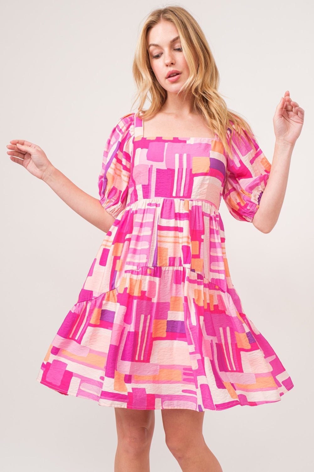 And The Why Color Block Puff Sleeve Dress - Runway Regalia