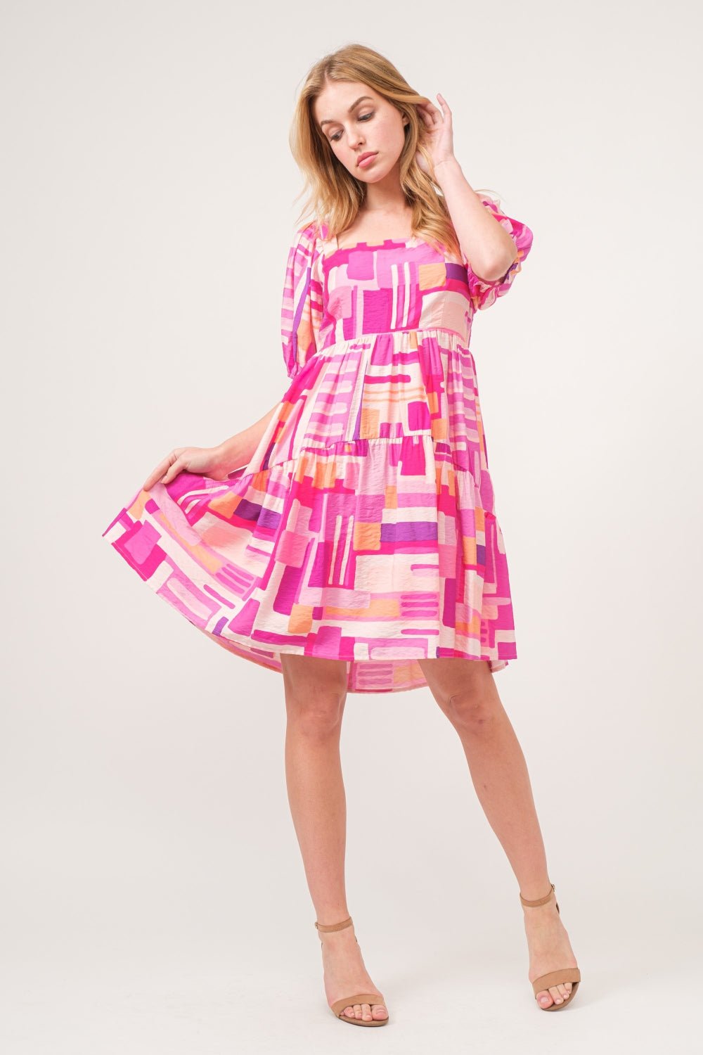 And The Why Color Block Puff Sleeve Dress - Runway Regalia