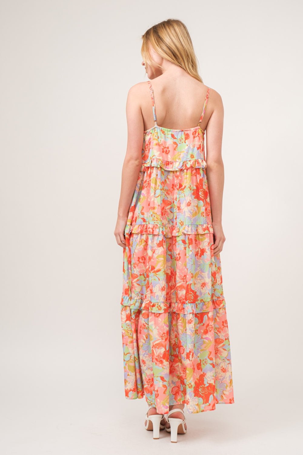 And The Why Floral Ruffled Tiered Maxi Adjustable Strap Cami Dress - Runway Regalia