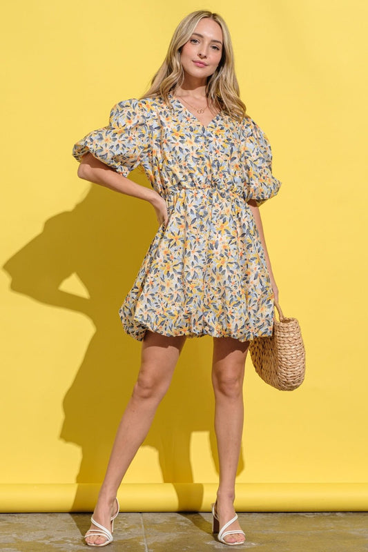 And The Why Full Size Floral Surplice Puff Sleeve Dress - Runway Regalia