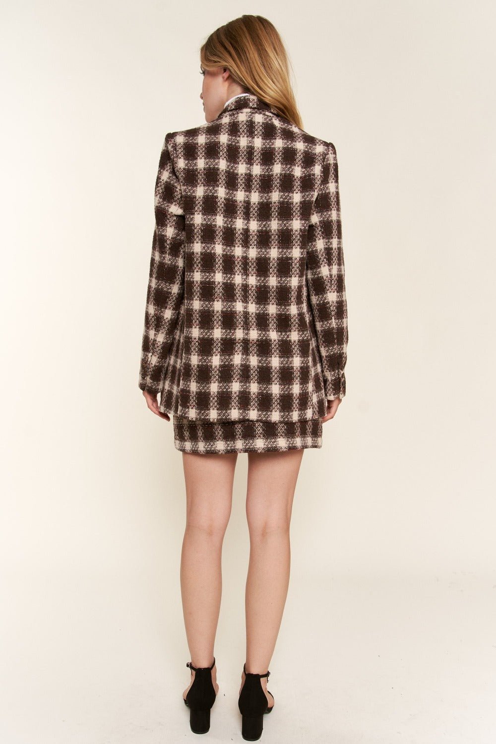 And The Why Full Size Plaid Brushed One Button Blazer - Runway Regalia