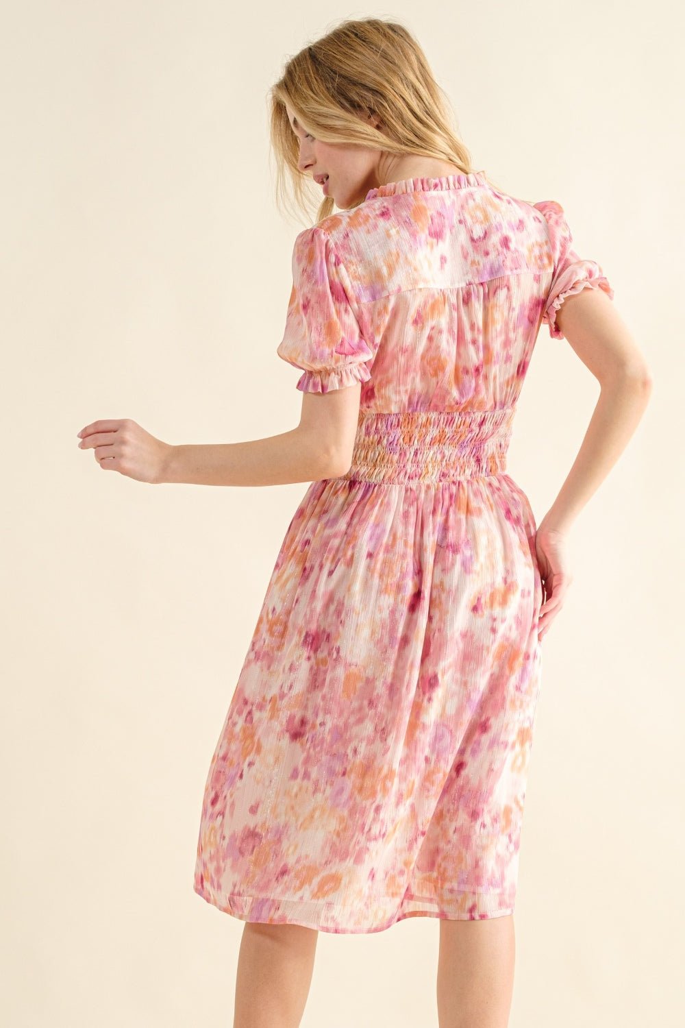 And The Why Full Size Smocked Waist Printed Midi Dress - Runway Regalia