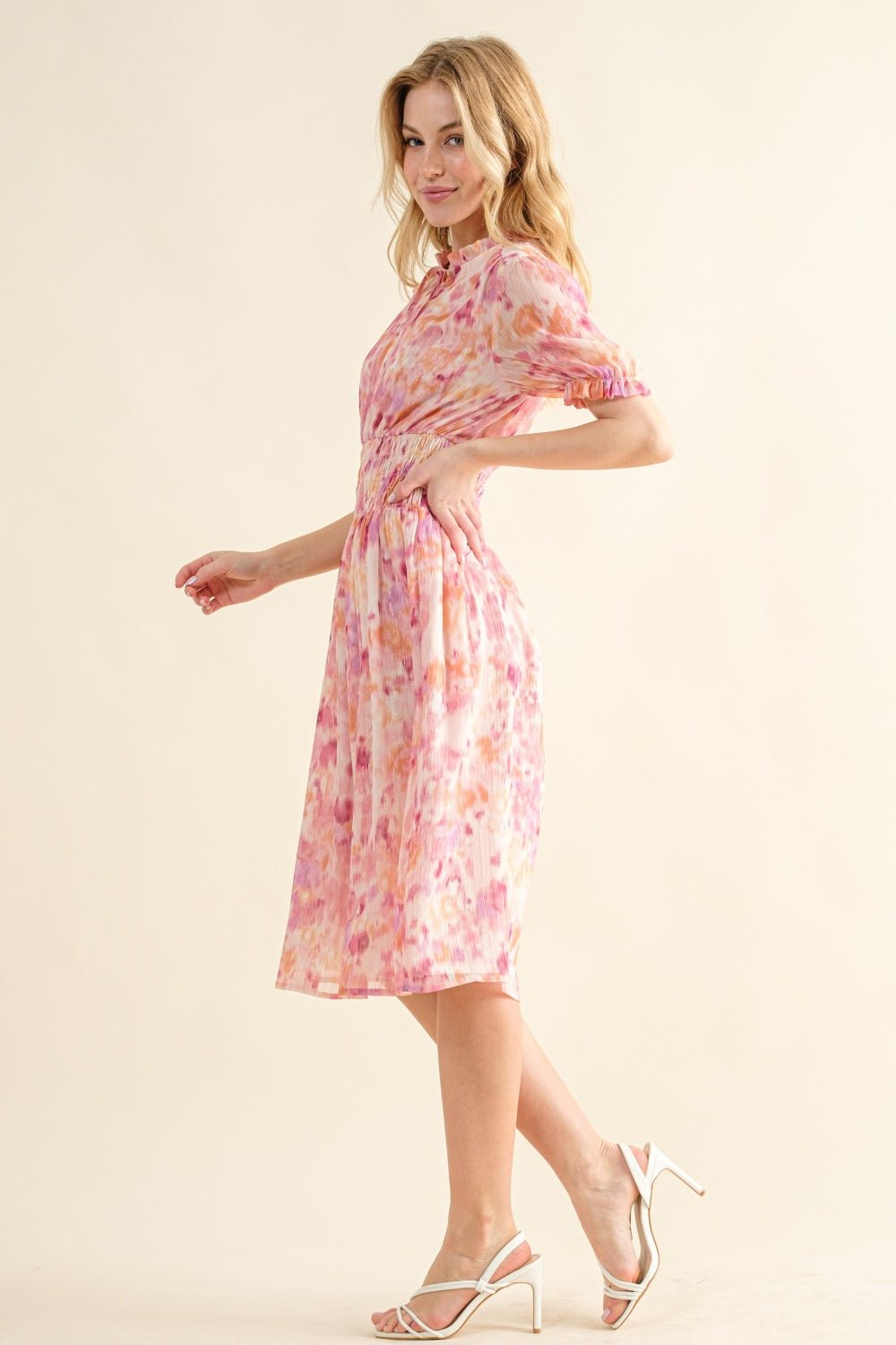 And The Why Full Size Smocked Waist Printed Midi Dress - Runway Regalia