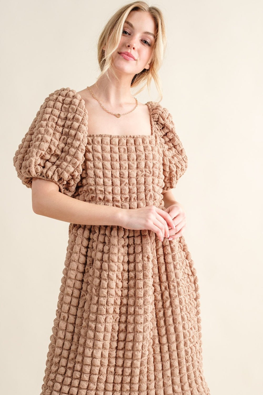 And The Why Full Size Square Neck Puff Sleeve Dress - Runway Regalia