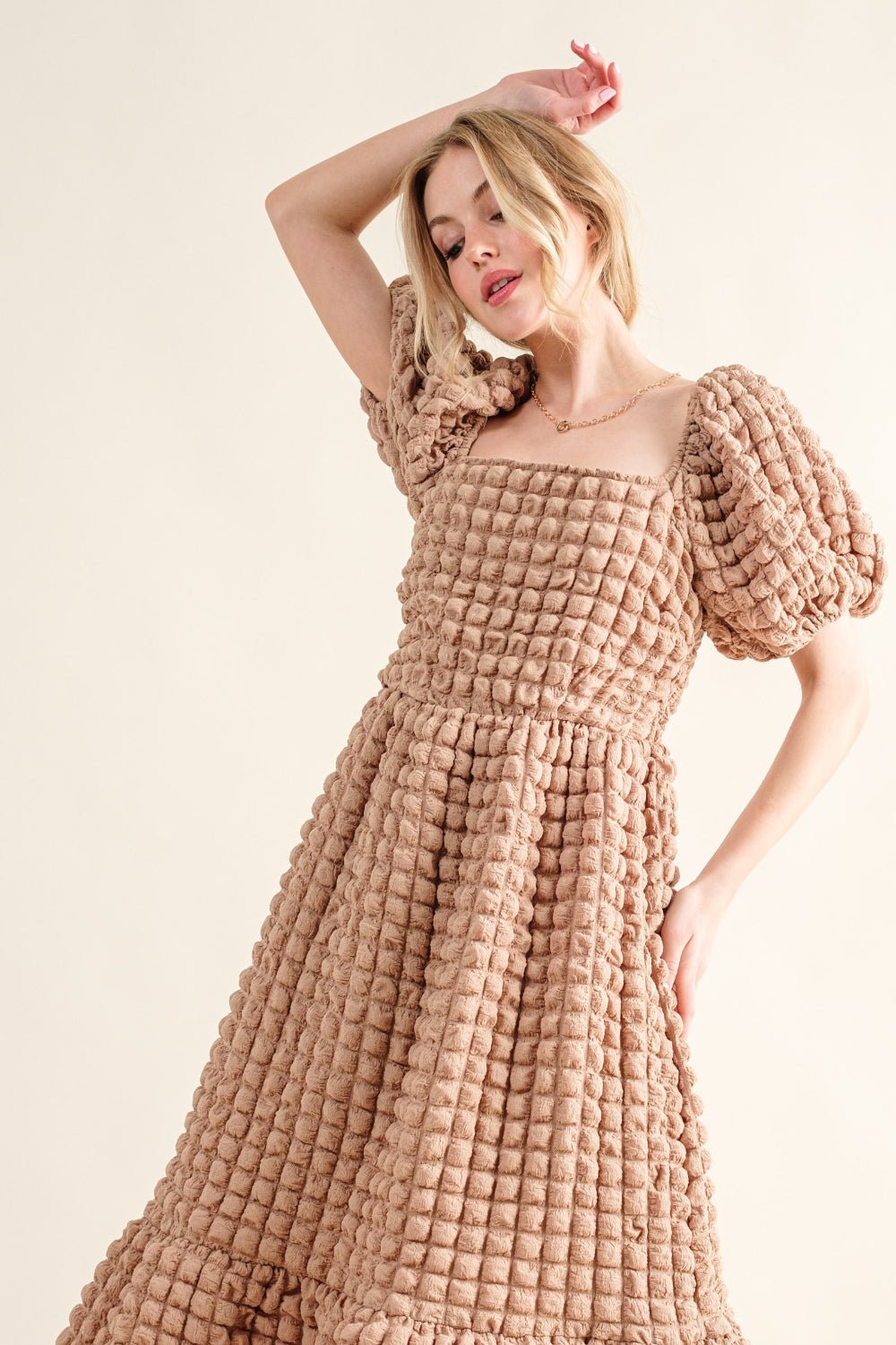 And The Why Full Size Square Neck Puff Sleeve Dress - Runway Regalia