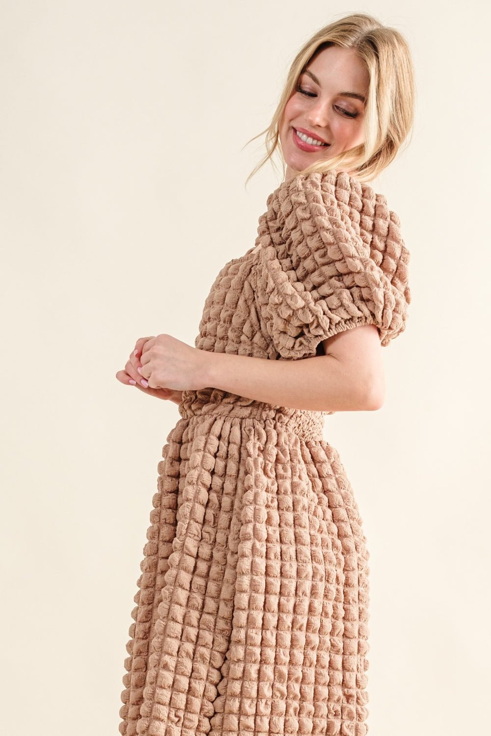 And The Why Full Size Square Neck Puff Sleeve Dress - Runway Regalia