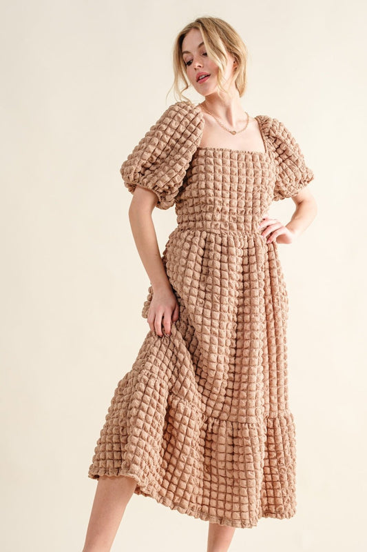 And The Why Full Size Square Neck Puff Sleeve Dress - Runway Regalia