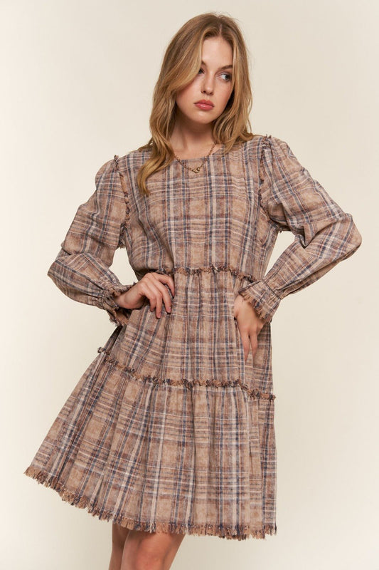 And The Why Full Size Washed Frayed Tiered Plaid Dress - Runway Regalia