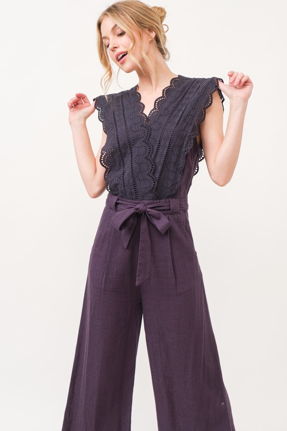 And The Why Laced Surplice Tie Waist Jumpsuit - Runway Regalia