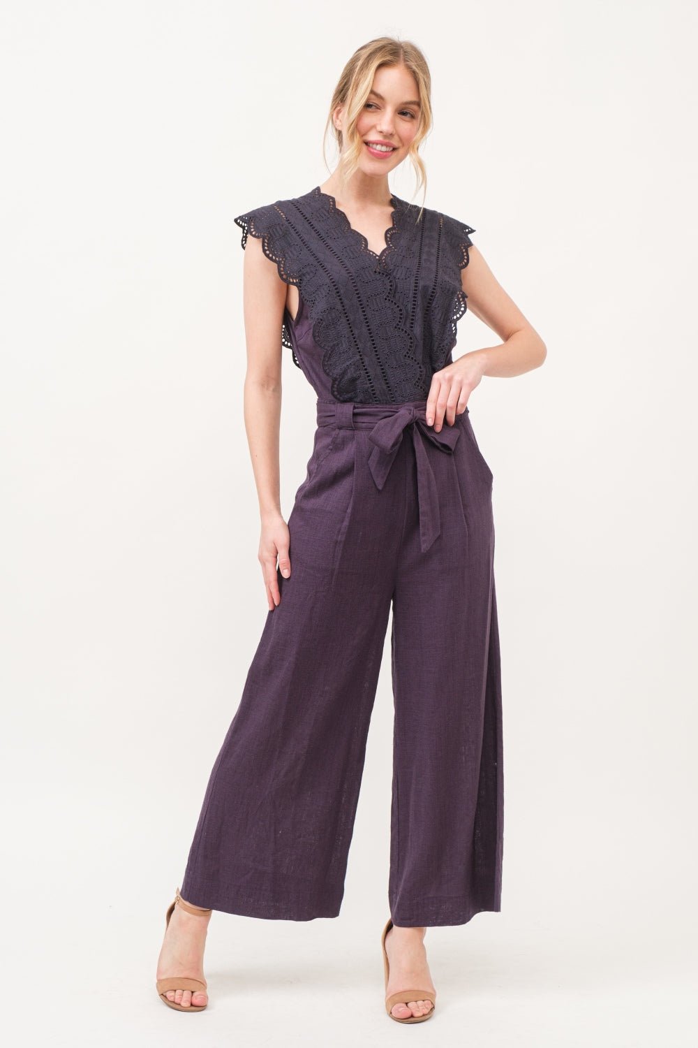 And The Why Laced Surplice Tie Waist Jumpsuit - Runway Regalia