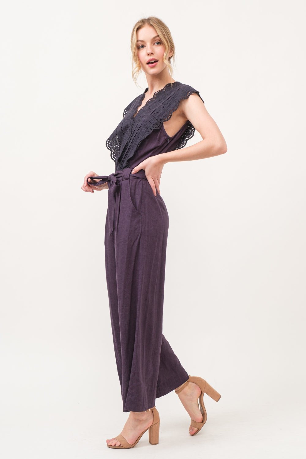 And The Why Laced Surplice Tie Waist Jumpsuit - Runway Regalia