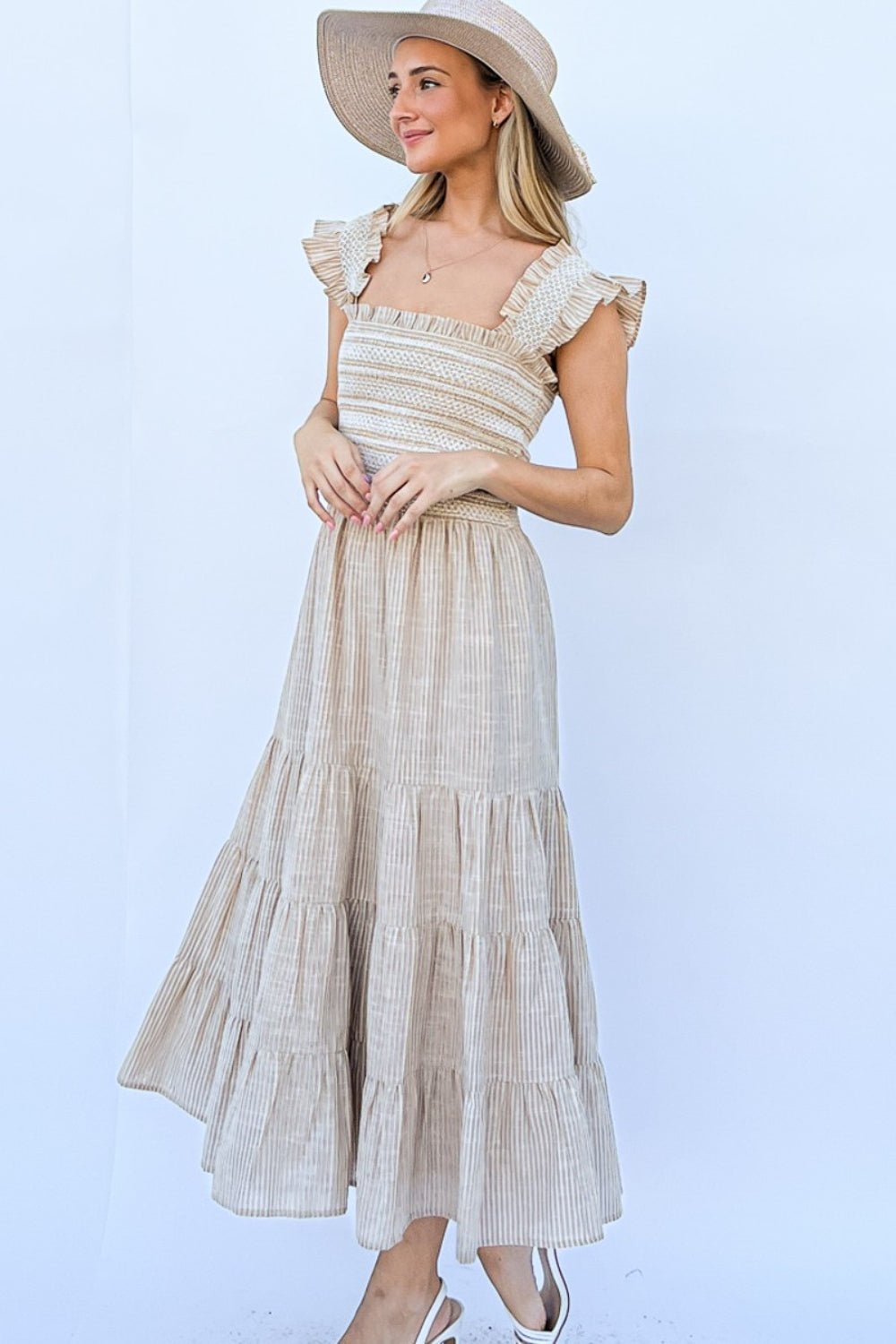 And The Why Linen Striped Ruffle Dress - Runway Regalia