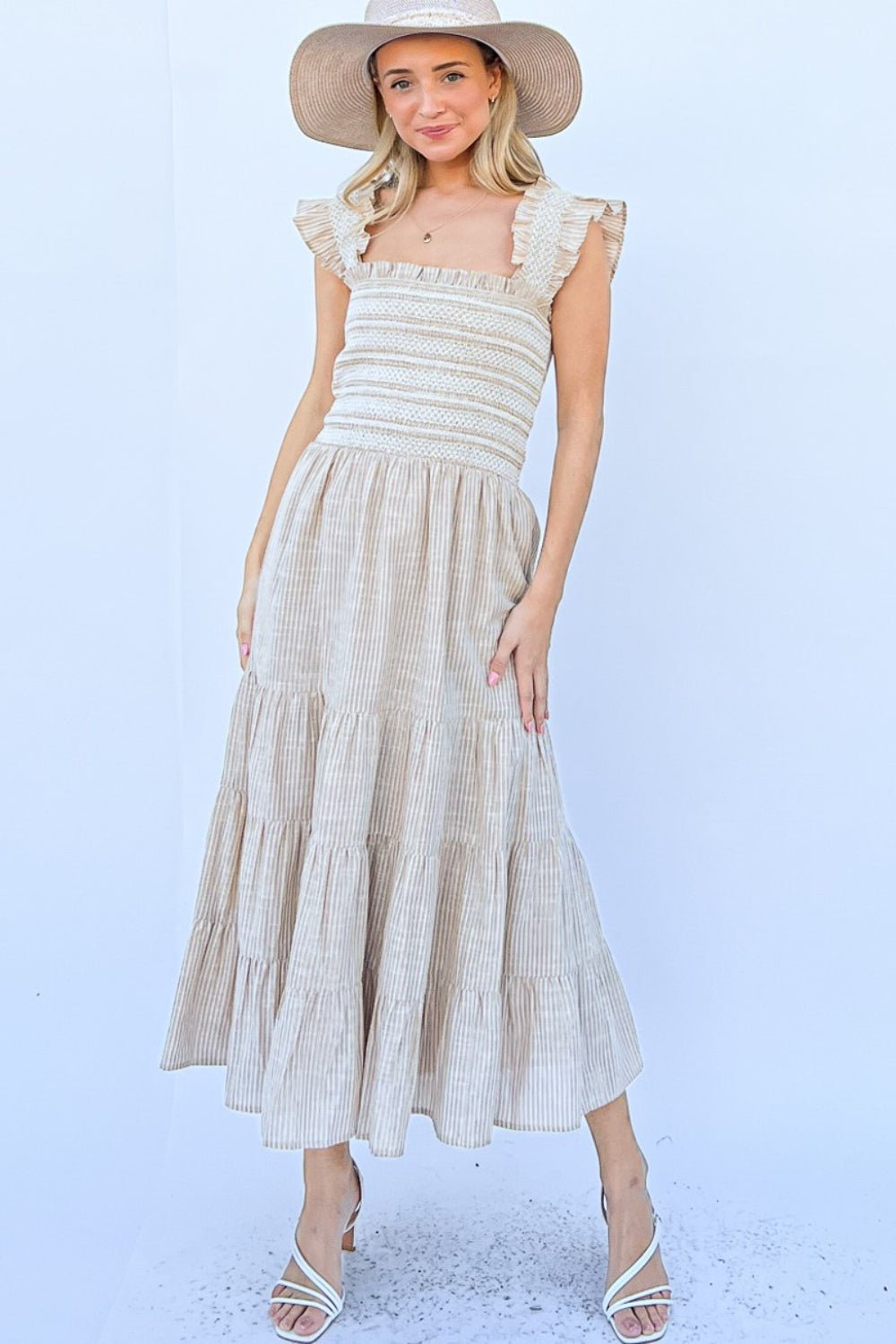 And The Why Linen Striped Ruffle Dress - Runway Regalia